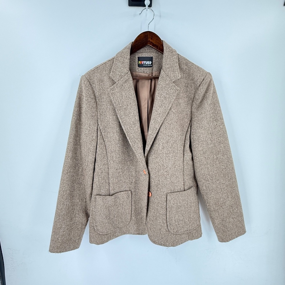 Vintage Blazer Brown Wool Blend Tweed Union‎ Academia Size M Heritage Classic